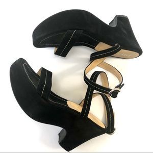 Prada Black Suede Ankle Strap Platform Sandal